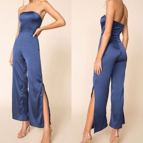 superdown • Navy blue satin Larissa jumpsuit - Picture 1 of 8